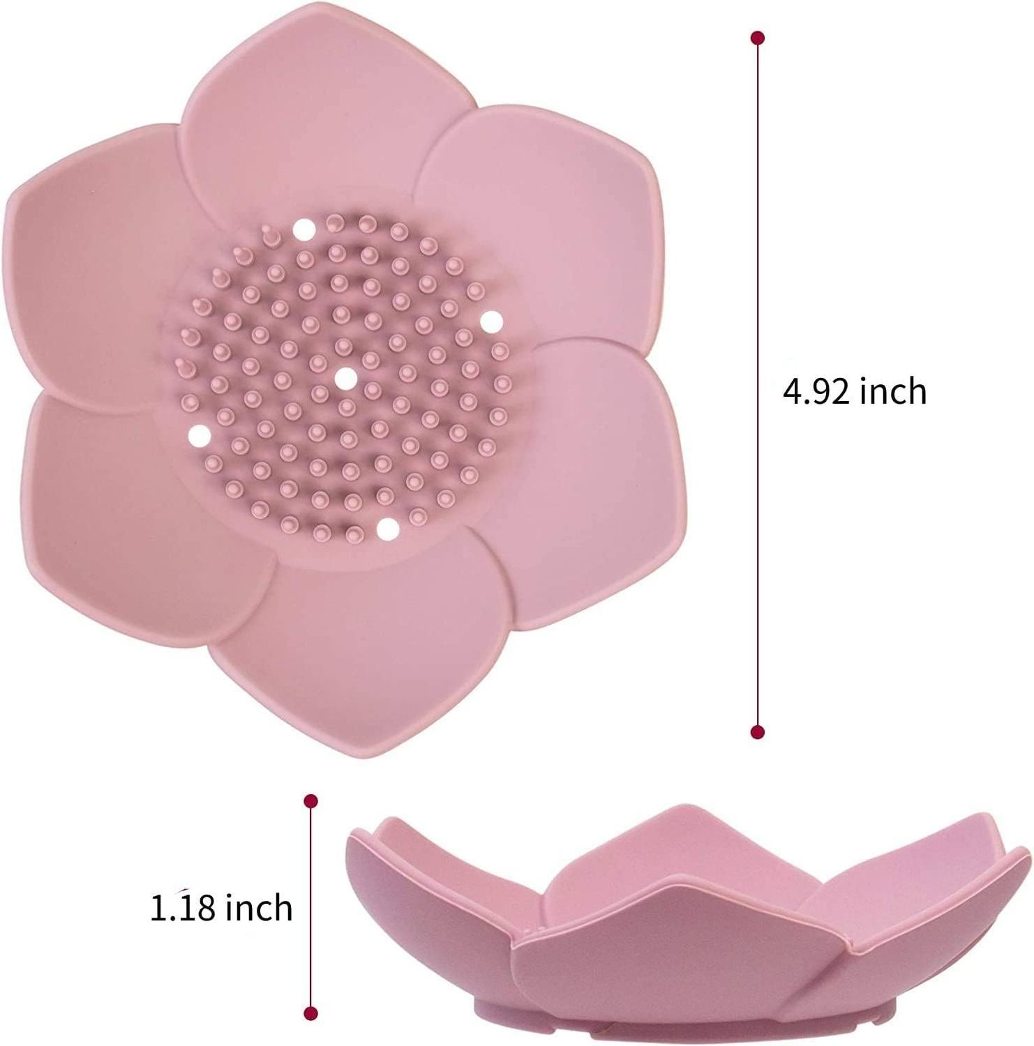 Lotus Flowers Soap Dish with Drain Silicone Holder Non-Slip Flexible Tray for Bathroom Shower