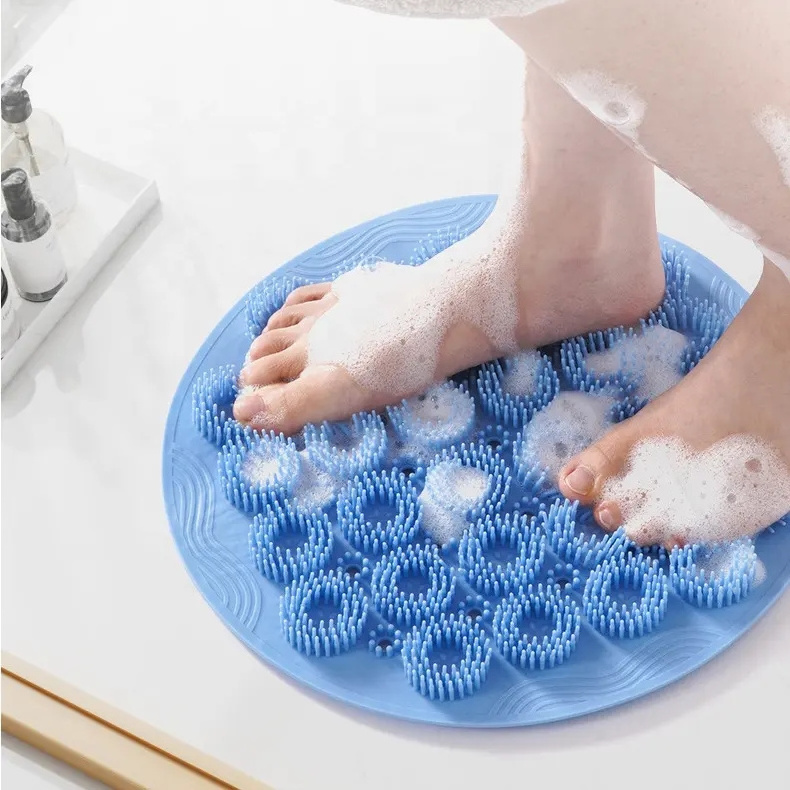 Back Scrubber Hands-Free for Shower Easy to Clean Big Flat Silicone Washer Foot Massager Body Brush