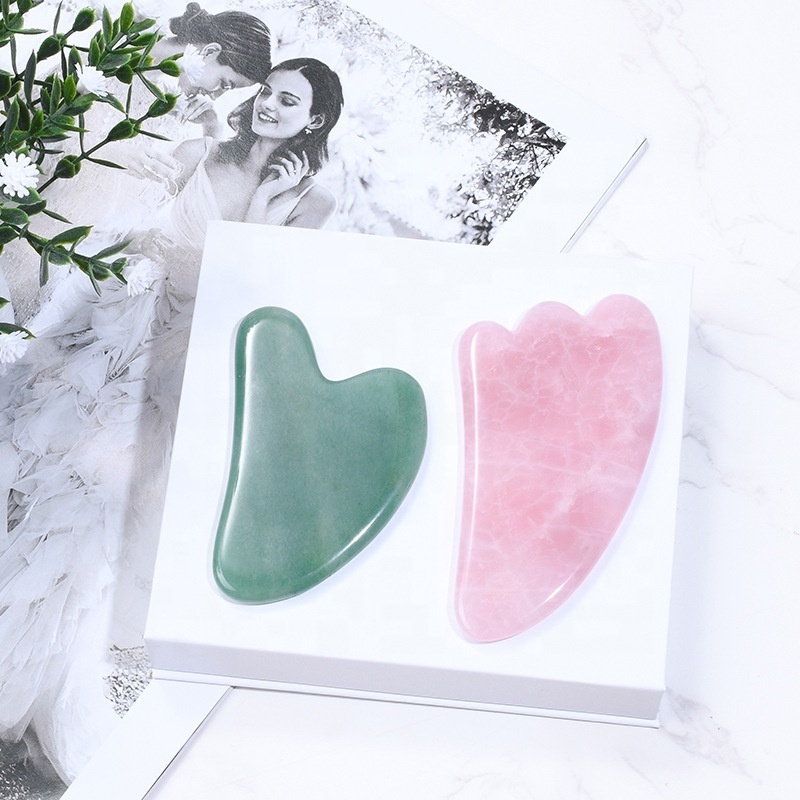 High Quality Heart-shaped Beauty Rose Quartz Jade Roller Massager Pink Crystal Face Tool Gua Sha Stone