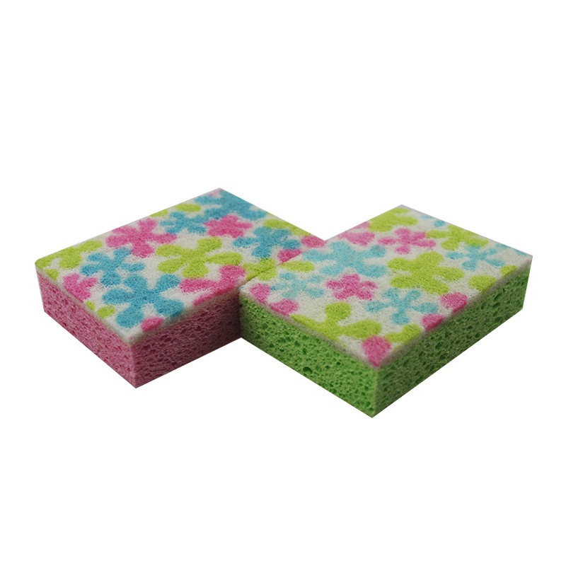 WRS Eco-friendly Factory Cheap Household Kitchen Dish Washing Printing Flowers Oil Absorbing Cellulose Scouring Sponges Pad