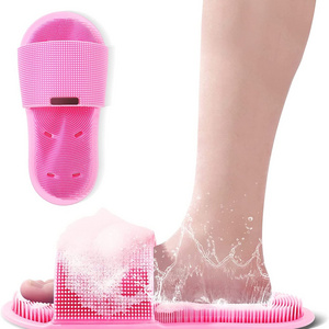 Silicone Bathroom Foot Scrubber in Shower Floor Massage Exfoliating Cleaning Slipper Non-Slip Suction Cups