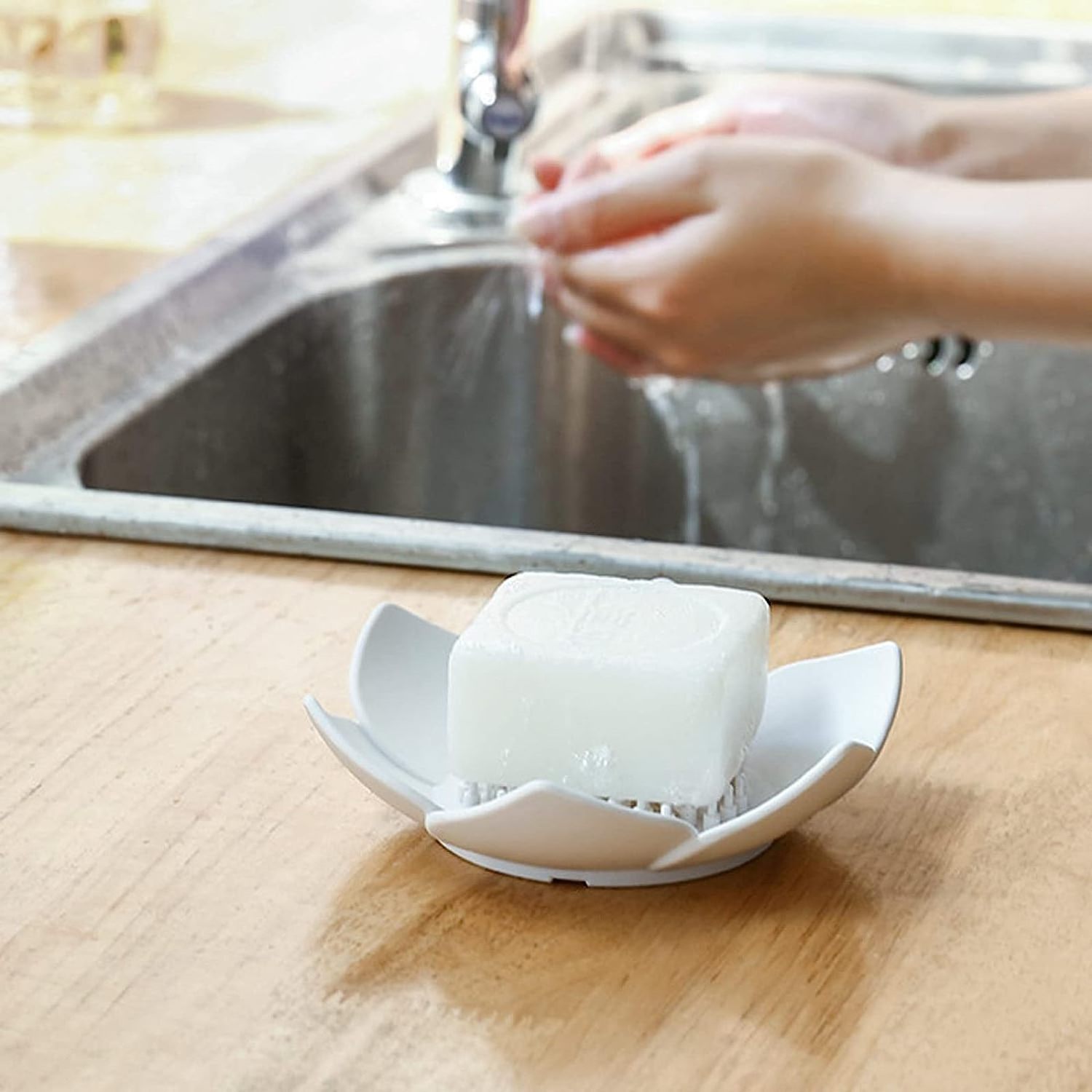 Lotus Flowers Soap Dish with Drain Silicone Holder Non-Slip Flexible Tray for Bathroom Shower