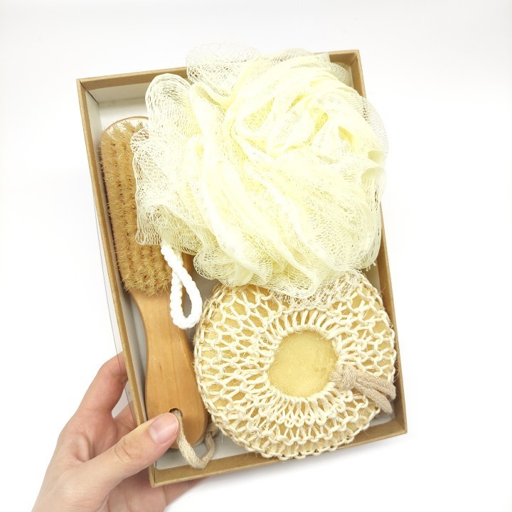 OEM Support paper Box Beauty Body Care sisal pumpkin sponge mesh puff brush Bath Gift Set