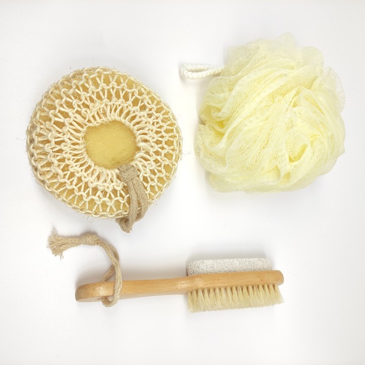 OEM Support paper Box Beauty Body Care sisal pumpkin sponge mesh puff brush Bath Gift Set