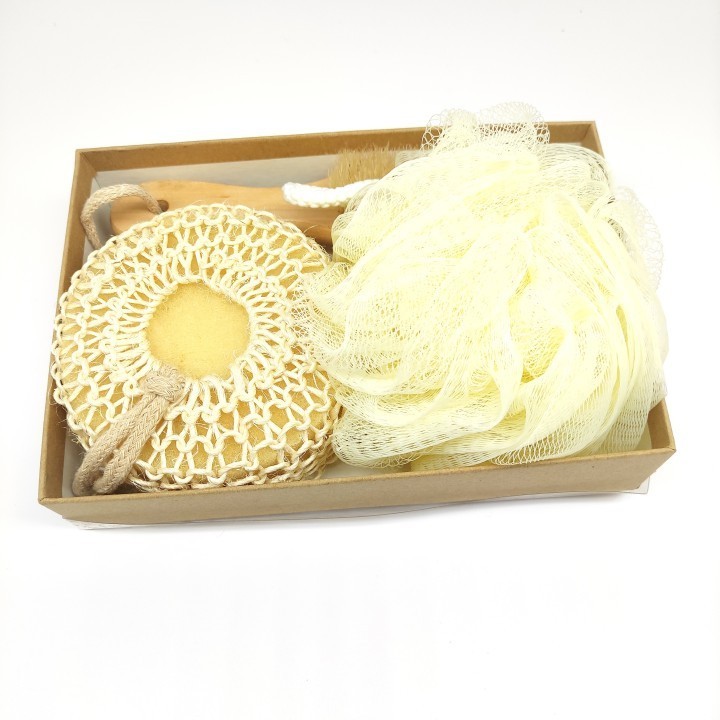 OEM Support paper Box Beauty Body Care sisal pumpkin sponge mesh puff brush Bath Gift Set