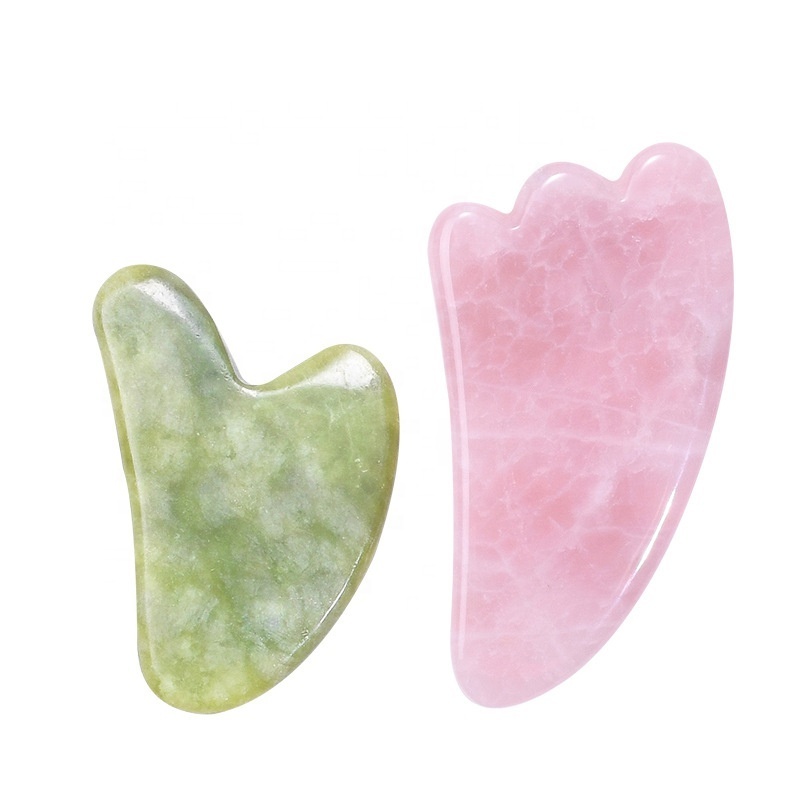 High Quality Heart-shaped Beauty Rose Quartz Jade Roller Massager Pink Crystal Face Tool Gua Sha Stone