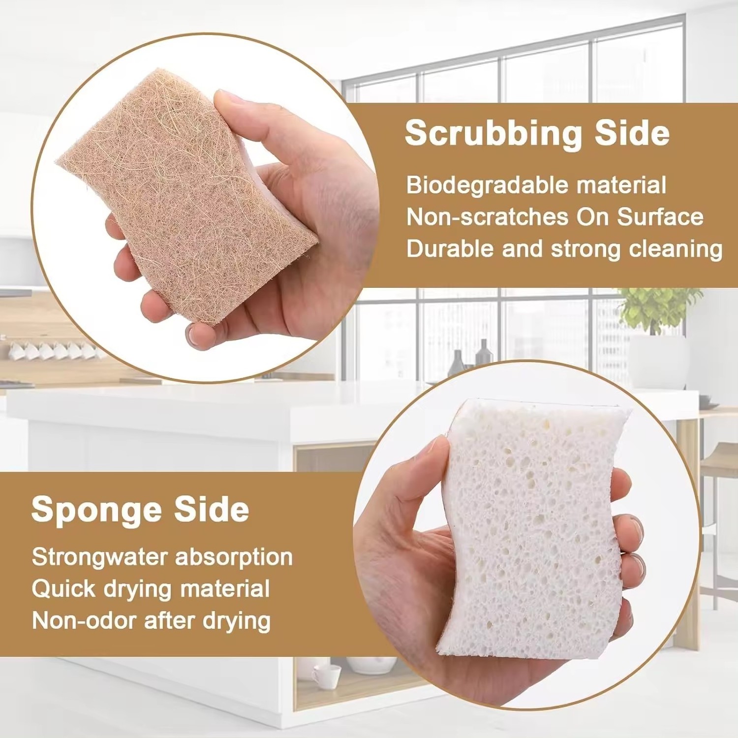 Natural Wood Pulp Cotton Dishcloth Cleaning Sponge with Magic Scrubbing Brush Pot and Pan Kitchen Miracle Cloth