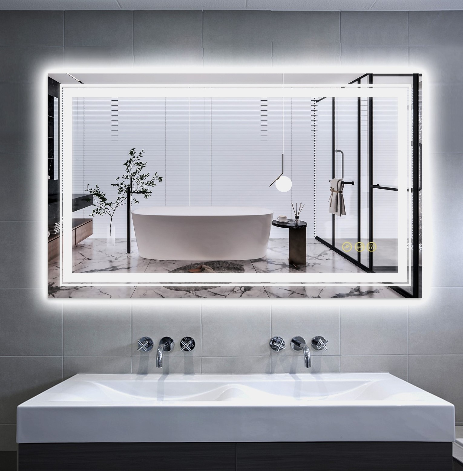 Factory Tempered Glass Touch screen Wall Mounted Led  Bathroom Mirror with Led Light