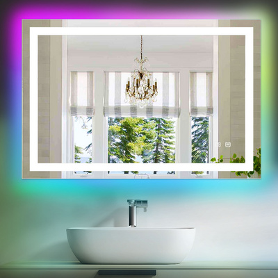 New Style  RGB Rectangle LED Bath Mirror with light / Touch Switch Anti fog Smart Mirror