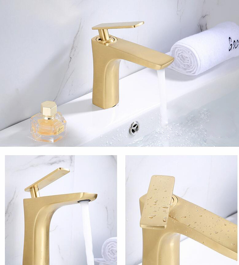 Wholesale Brushed Gold Single Handle Bathroom Tap Wash Basin Faucet