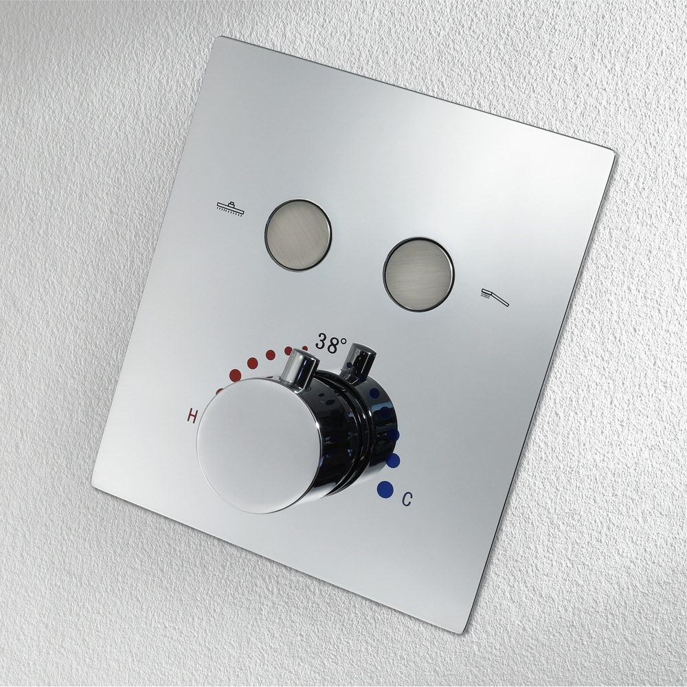 Wall Mounted Push Button Concealed 2 Function Brass Thermostatic Shower Diverter Mixing Valve