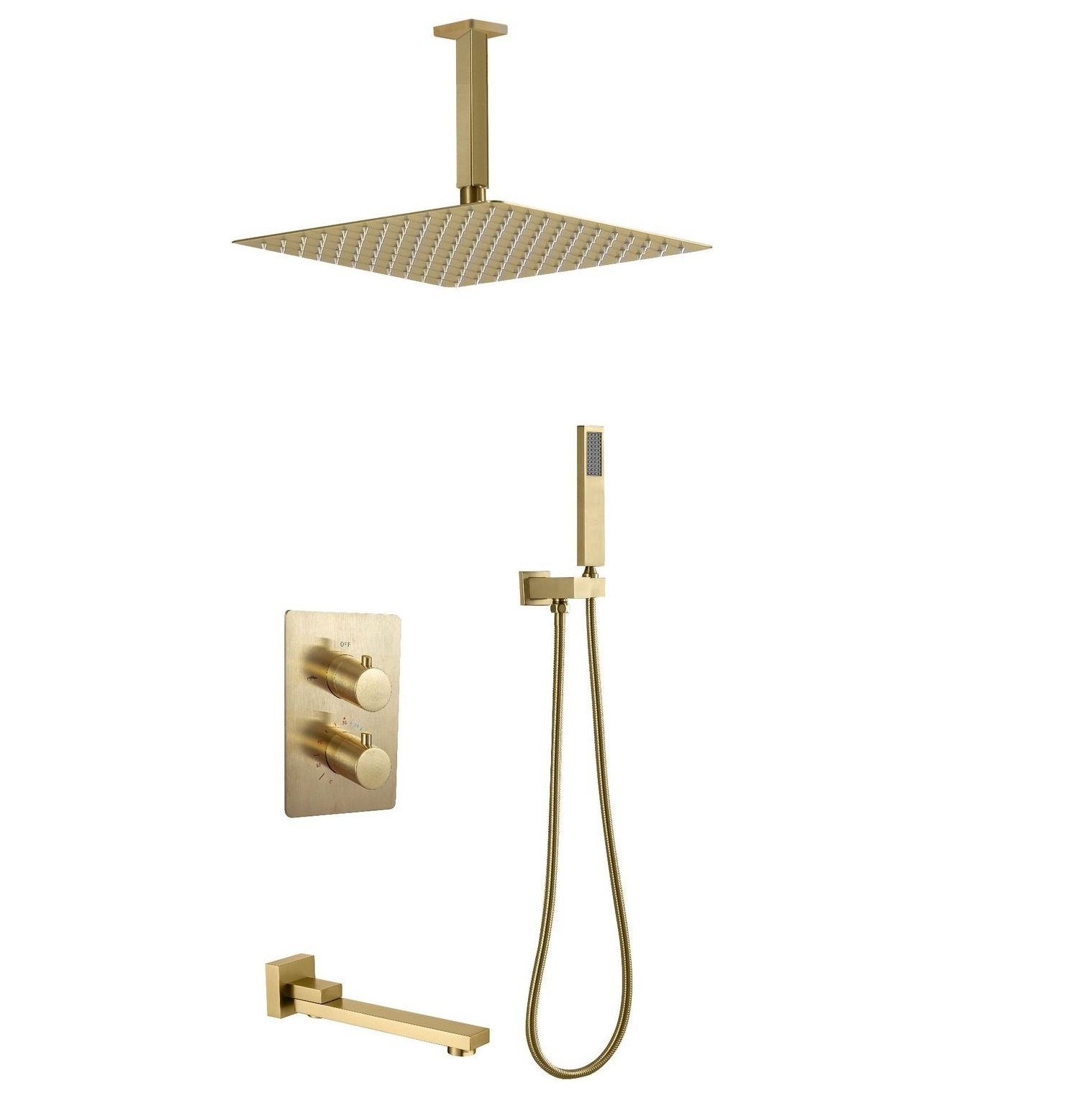 Brushed Gold Shower Faucet Set Trim Kit With Thermostatic Valve Combo Luxury Mixer Shower Combo Set