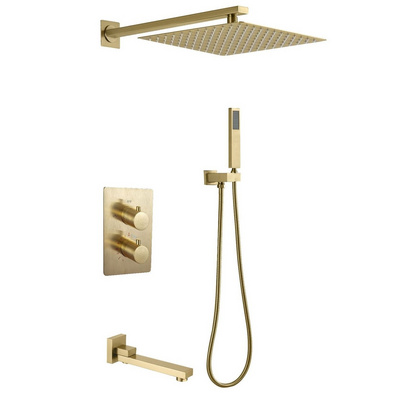 Brushed Gold Shower Faucet Set Trim Kit With Thermostatic Valve Combo Luxury Mixer Shower Combo Set