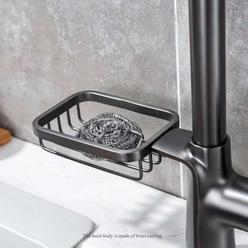 Gun Grey Pull Down Kitchen Faucet With Shelf  Brass Water Tap