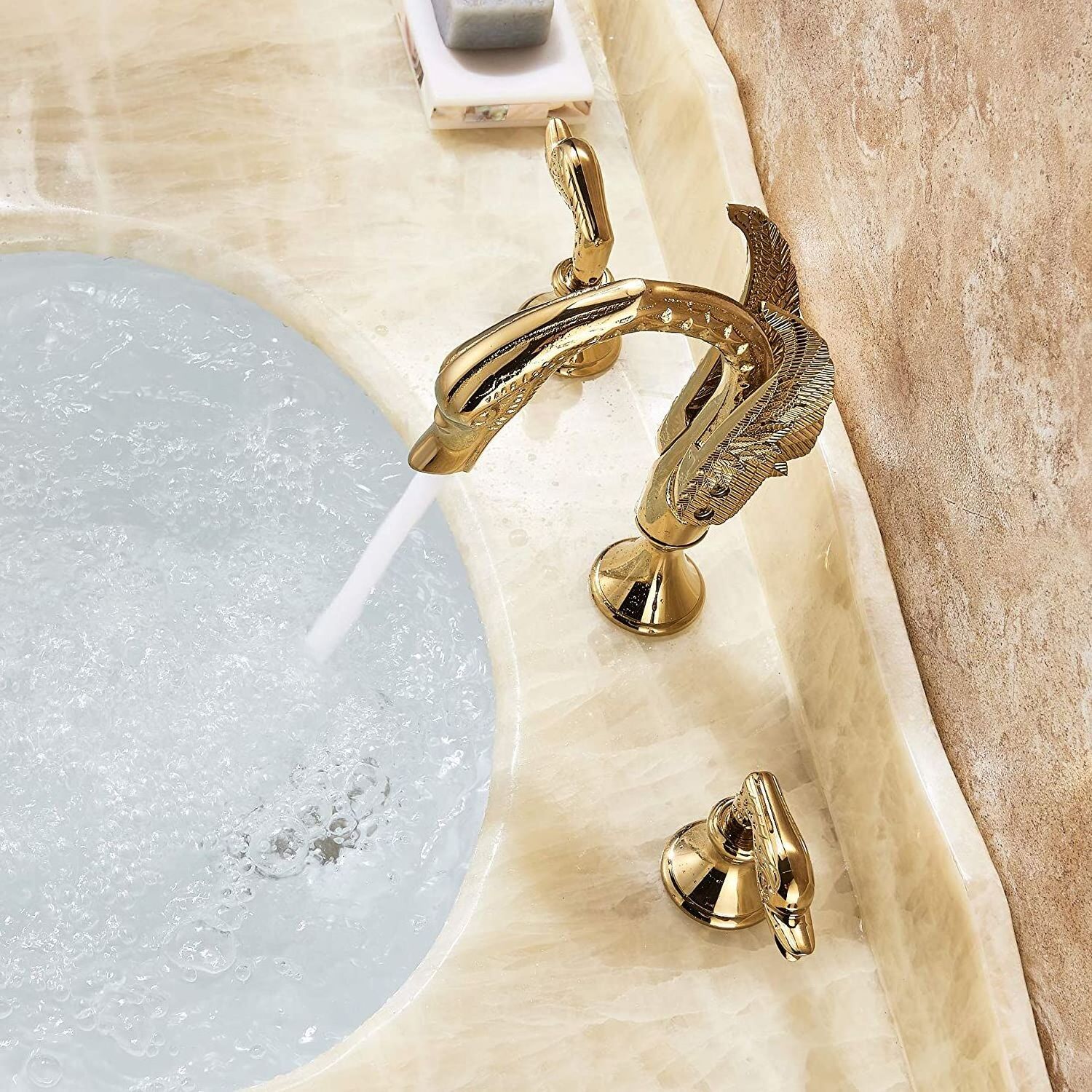 polished gold basin faucet Swan Shape Sink Faucet 2 Handles Basin Mixer Tap