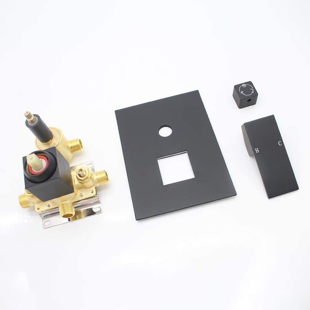 Black 3 Way Outlet Pressure Balancing Mixer Valve Temperature Control Shower Valve Kit