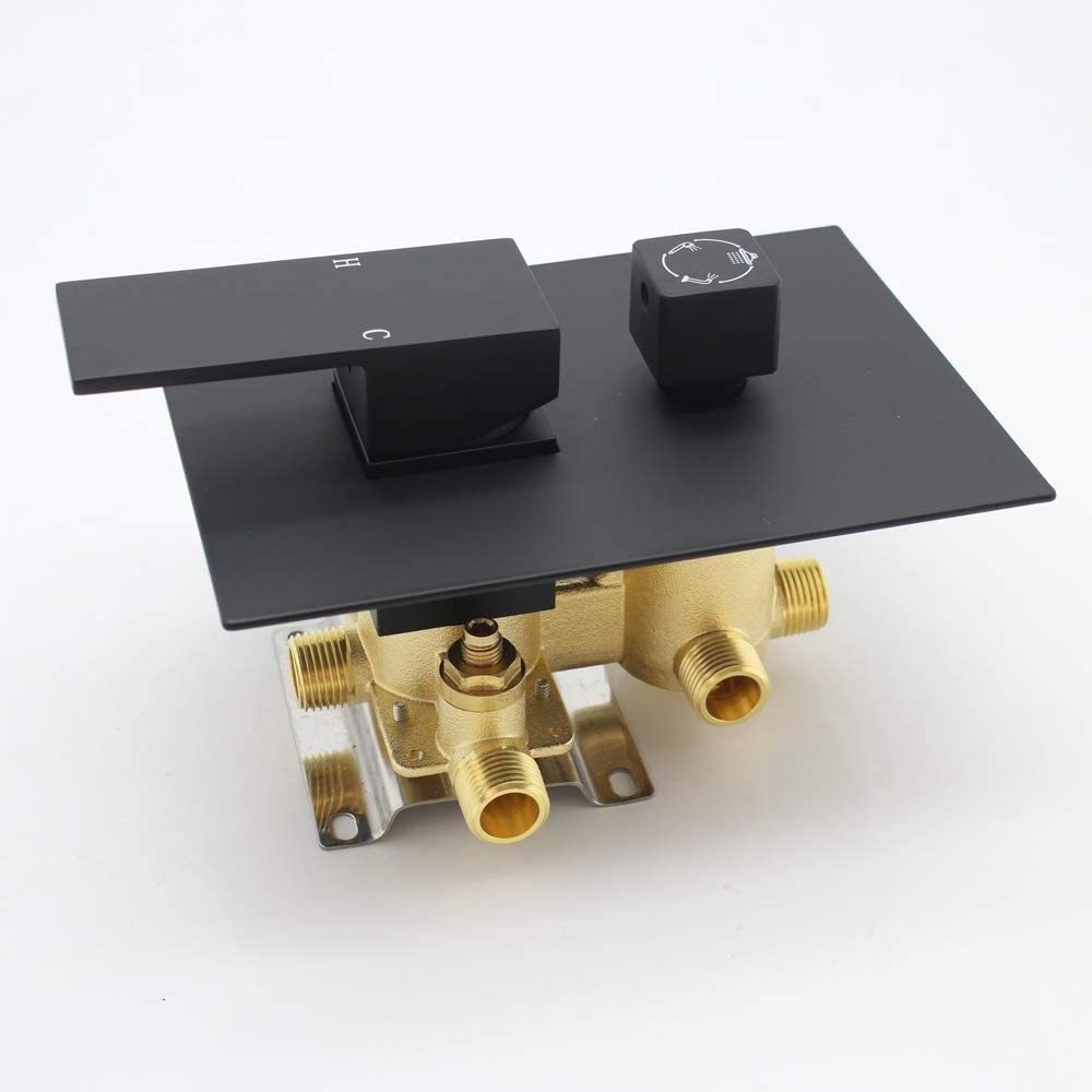 Black 3 Way Outlet Pressure Balancing Mixer Valve Temperature Control Shower Valve Kit