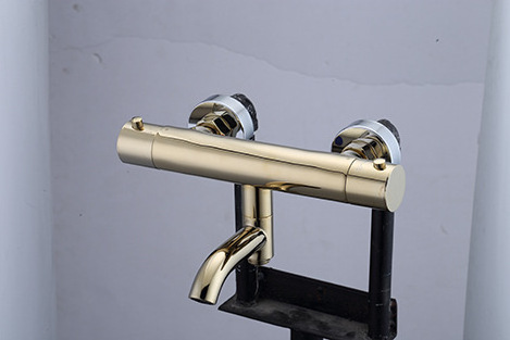 Gold Thermostatic Mixing Valve Solid Brass Temperature Control Valve Bathroom Diverter Valve with Spout