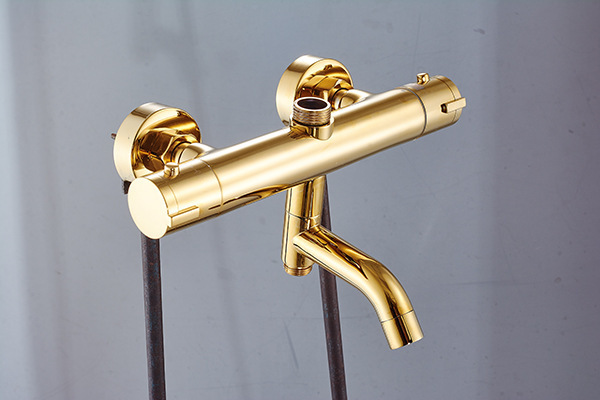 Gold Thermostatic Mixing Valve Solid Brass Temperature Control Valve Bathroom Diverter Valve with Spout