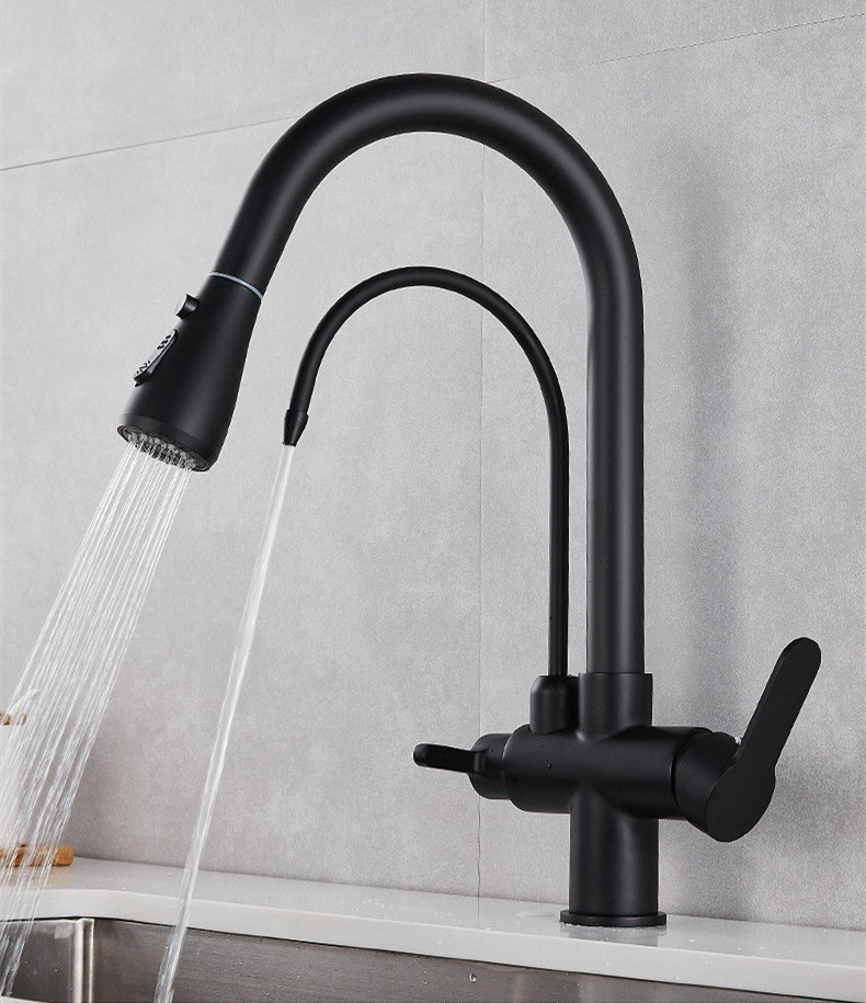 High Arc Filter Kitchen Faucet with Drinking Water Faucet Pull Out Sink Mixer Tap