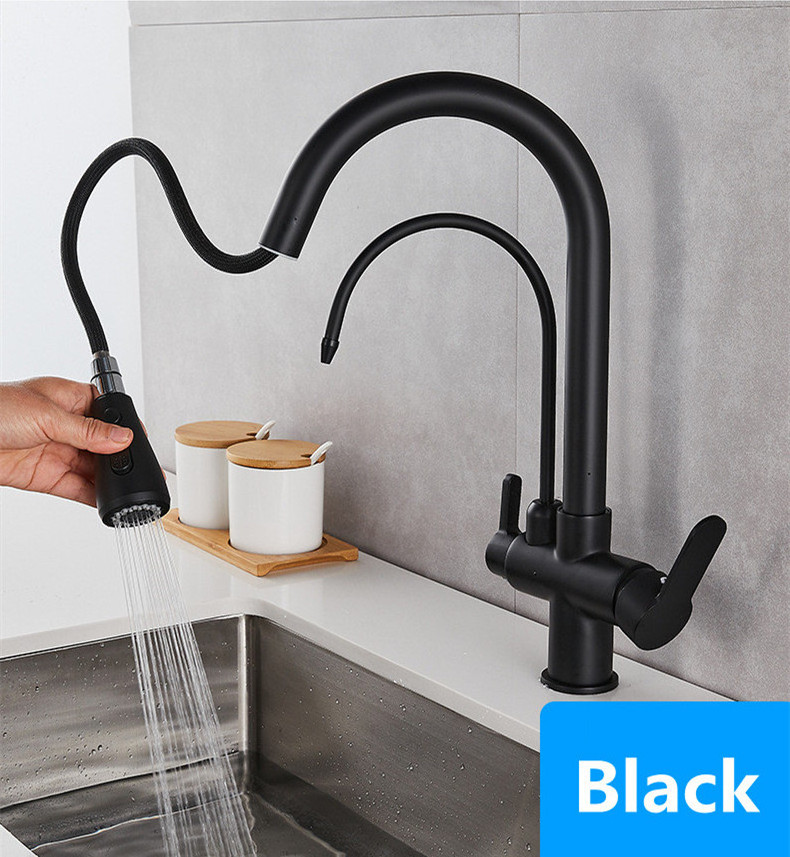 High Arc Filter Kitchen Faucet with Drinking Water Faucet Pull Out Sink Mixer Tap