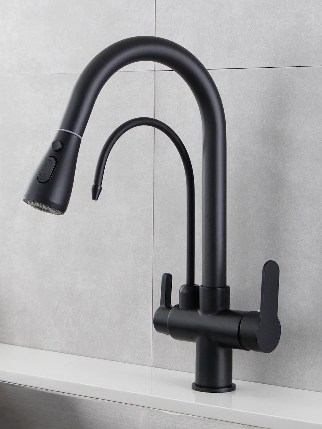 High Arc Filter Kitchen Faucet with Drinking Water Faucet Pull Out Sink Mixer Tap