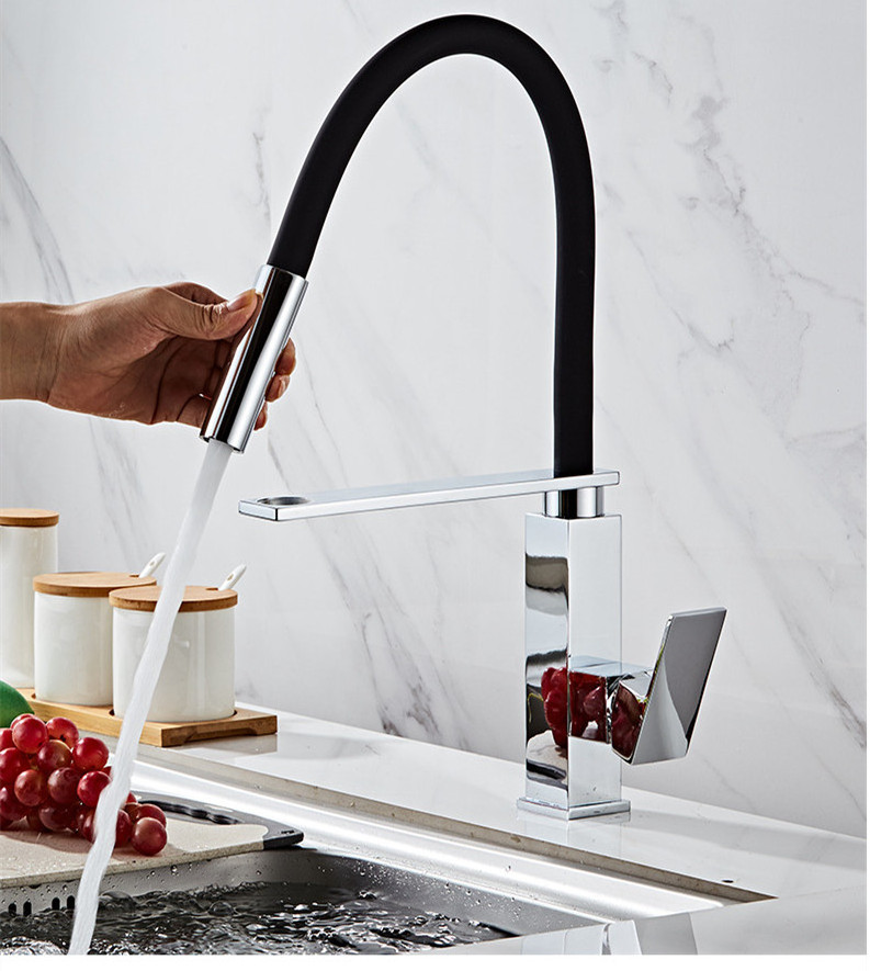 Flexible Silicone Hose Kitchen Faucet with Pull Down Sprayer Single Handle Kitchen Sink Mixer Tap