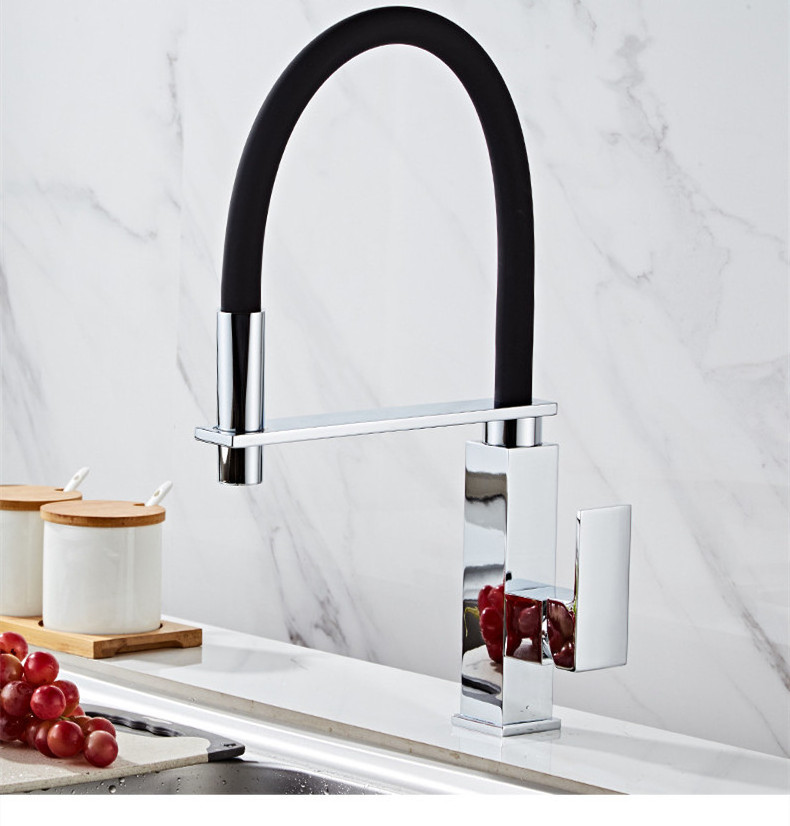 Flexible Silicone Hose Kitchen Faucet with Pull Down Sprayer Single Handle Kitchen Sink Mixer Tap