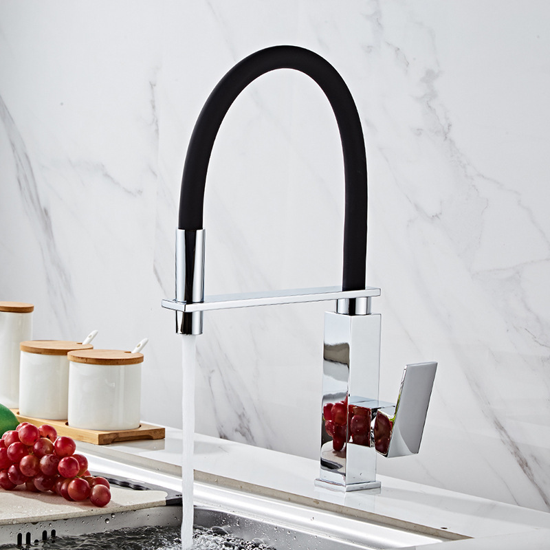 Flexible Silicone Hose Kitchen Faucet with Pull Down Sprayer Single Handle Kitchen Sink Mixer Tap