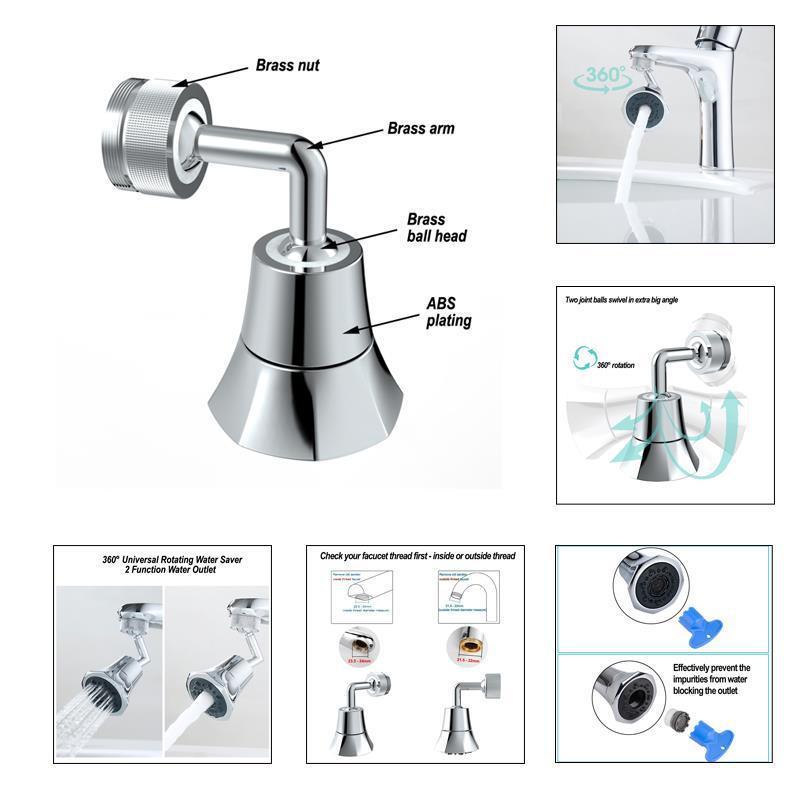 Stainless Steel Universal Kitchen Faucet Aerator 360 Degree Rotatable Sink Faucet Extender