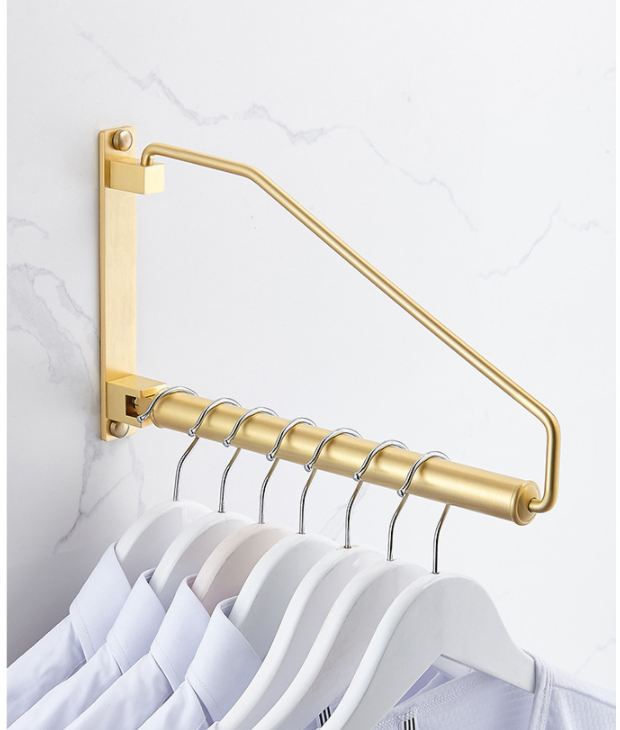 Brass Marble Rotating Clothes Hanger Balcony Wardrobe Storage Rack Wall Mounted