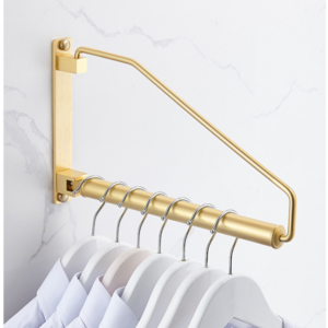 Brass Marble Rotating Clothes Hanger Balcony Wardrobe Storage Rack Wall Mounted