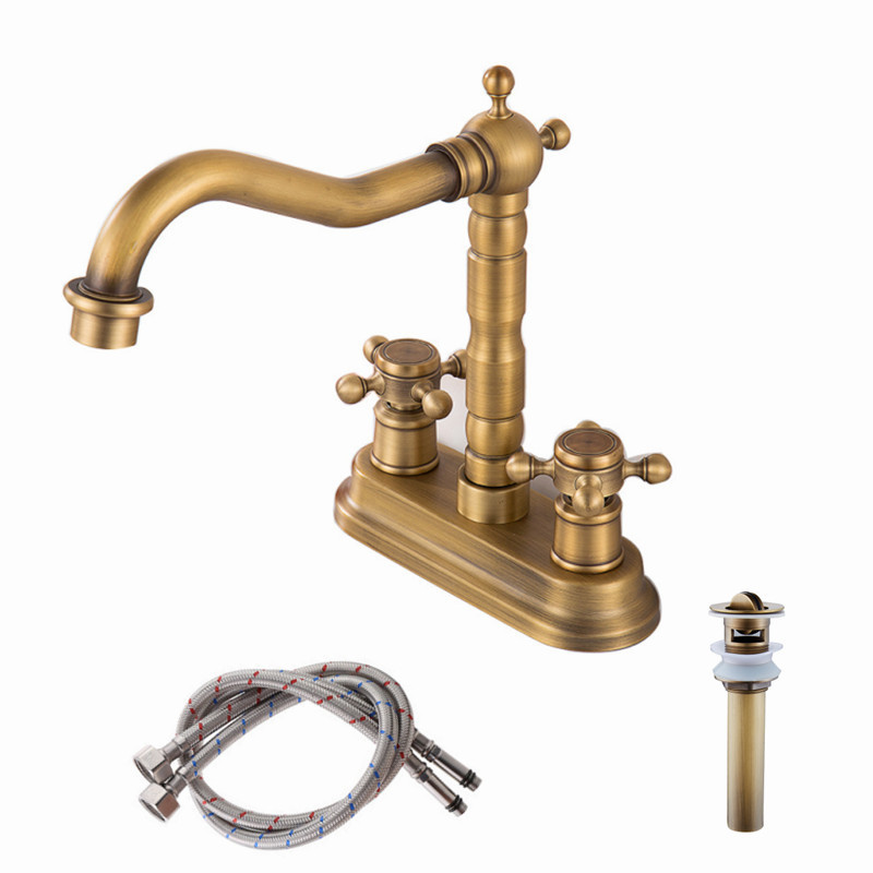 2 Handles 4 Inches Centerset RV Bathroom Vanity Faucet Antique Bathroom Faucet