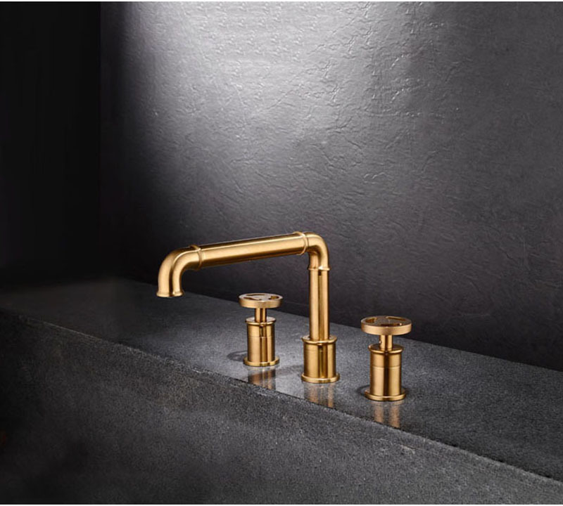 Industrial Pipe Two Handles Bathroom Sink Faucet Double Handles Black Bathroom Faucet