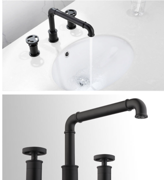 Industrial Pipe Two Handles Bathroom Sink Faucet Double Handles Black Bathroom Faucet