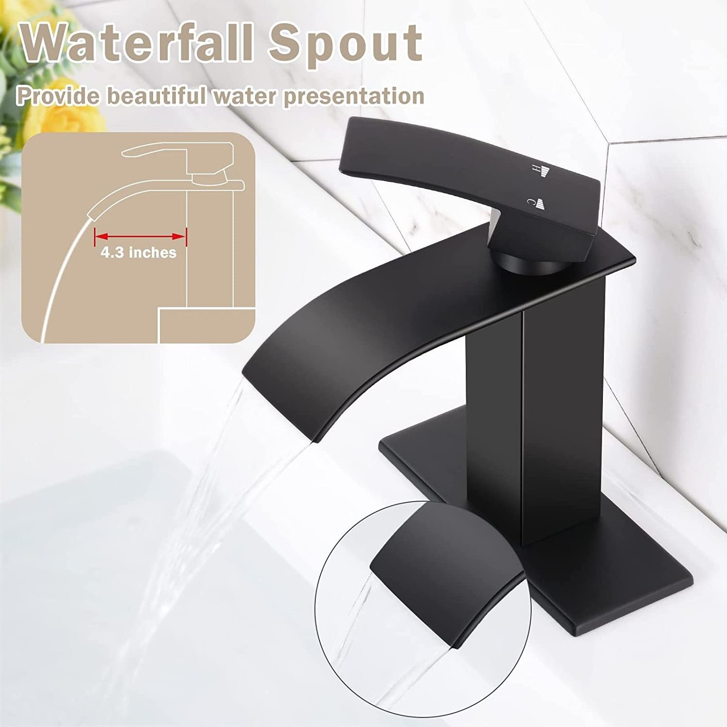 Rv Lavatory Vessel Faucet Basin Mixer Tap Waterfall Bathroom Faucet