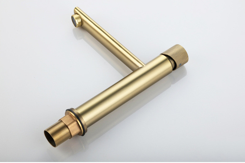 Brushed Gold Basin Faucet Deck Mount Hot Cold Bathroom Faucet