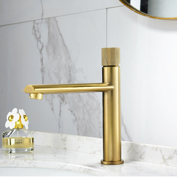 Brushed Gold Basin Faucet Deck Mount Hot Cold Bathroom Faucet