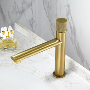 Brushed Gold Basin Faucet Deck Mount Hot Cold Bathroom Faucet