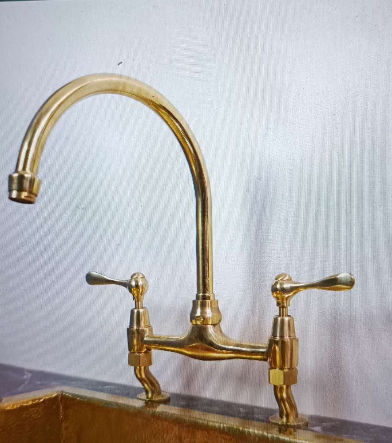 Unpainted brass Kitchen Bridge Faucet 8 Inch Center Kitchen Faucet With Brass Sprayer