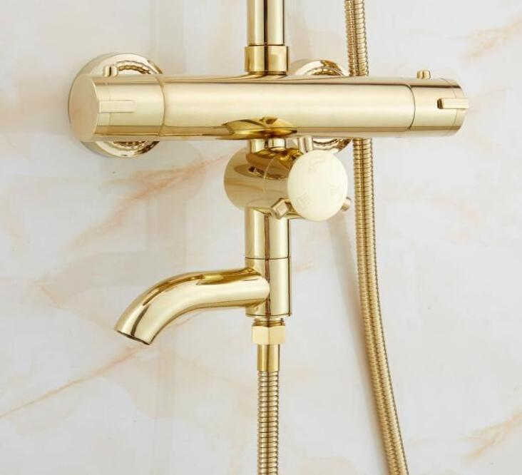 Luxury Gold Shower Systems with Rotatable Bathtub Faucet and Hand Held Shower