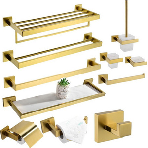 Cheap Stainless Steel Wall Mount Brushed Gold Square bathroom shower system  Bathroom Hardware Accessory Set