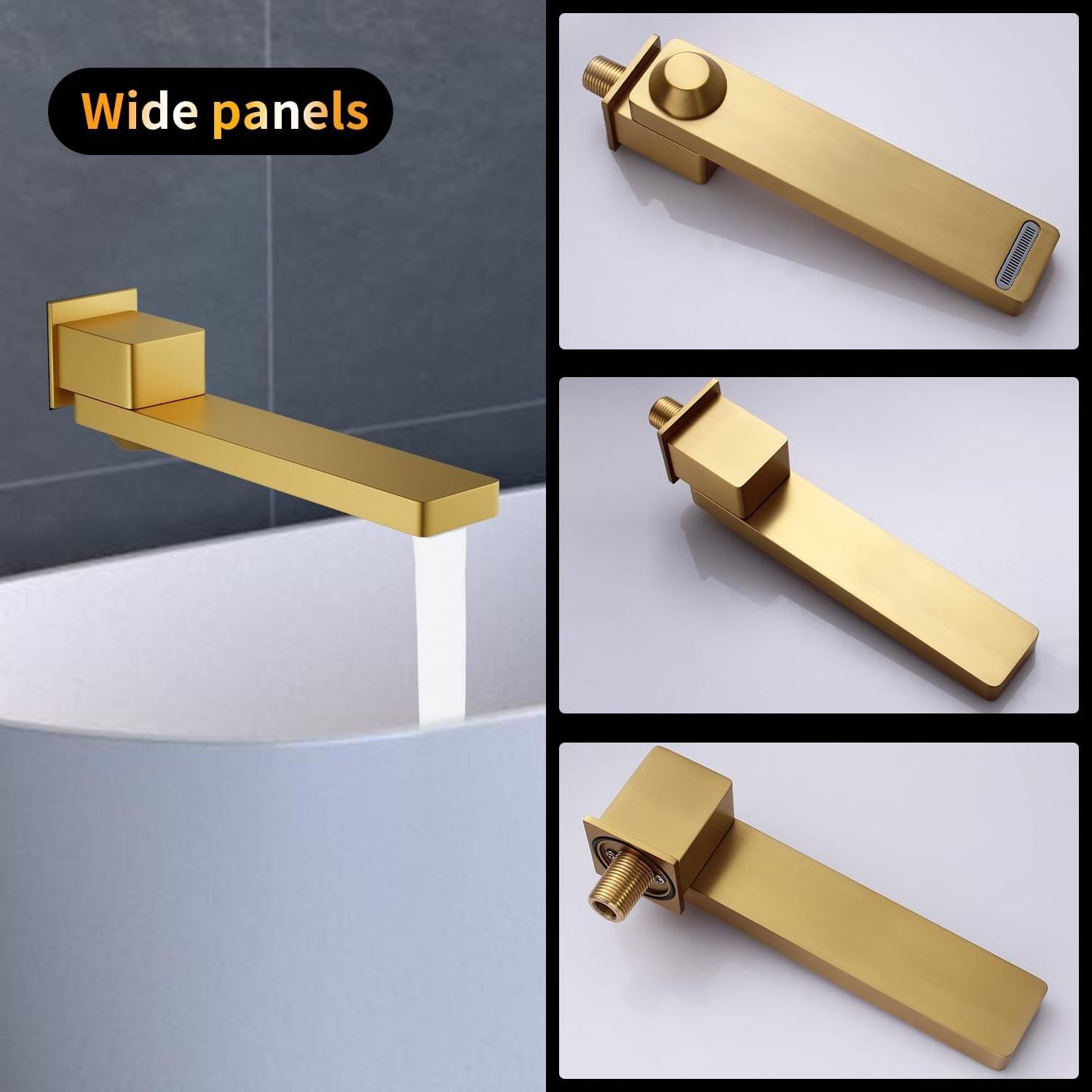 High Quality Brushed Gold Waterfall Tub Faucet Spout Shower Faucet Folding Wall Mount 90 Degree Swivel Bath Tub Spout