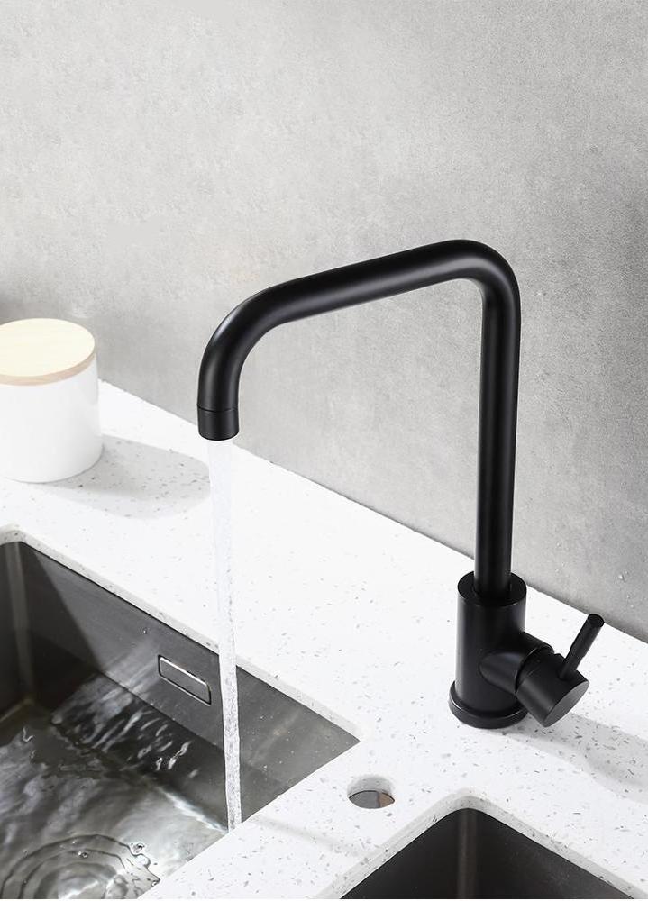 304 Stainless Steel Kitchen Faucet Deck Mount Water Tap Matte Black