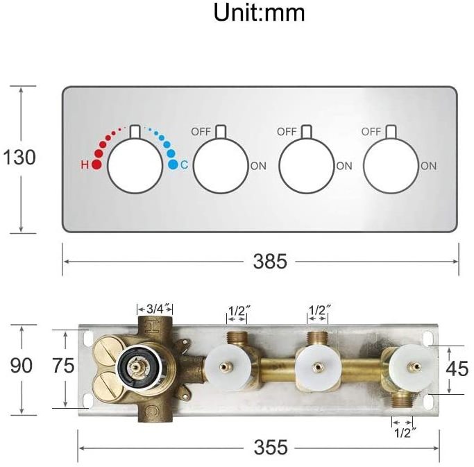 3 Way Outlet Shower Diverter Valve Thermostatic Shower Brass Valve Shower Diverter Flow Control Valve