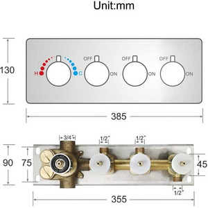 3 Way Outlet Shower Diverter Valve Thermostatic Shower Brass Valve Shower Diverter Flow Control Valve