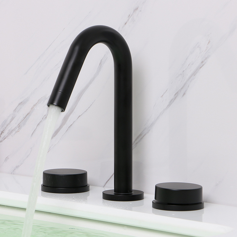 Deck Mounted Black Double Handle Brass Wash Sink Basin Faucet