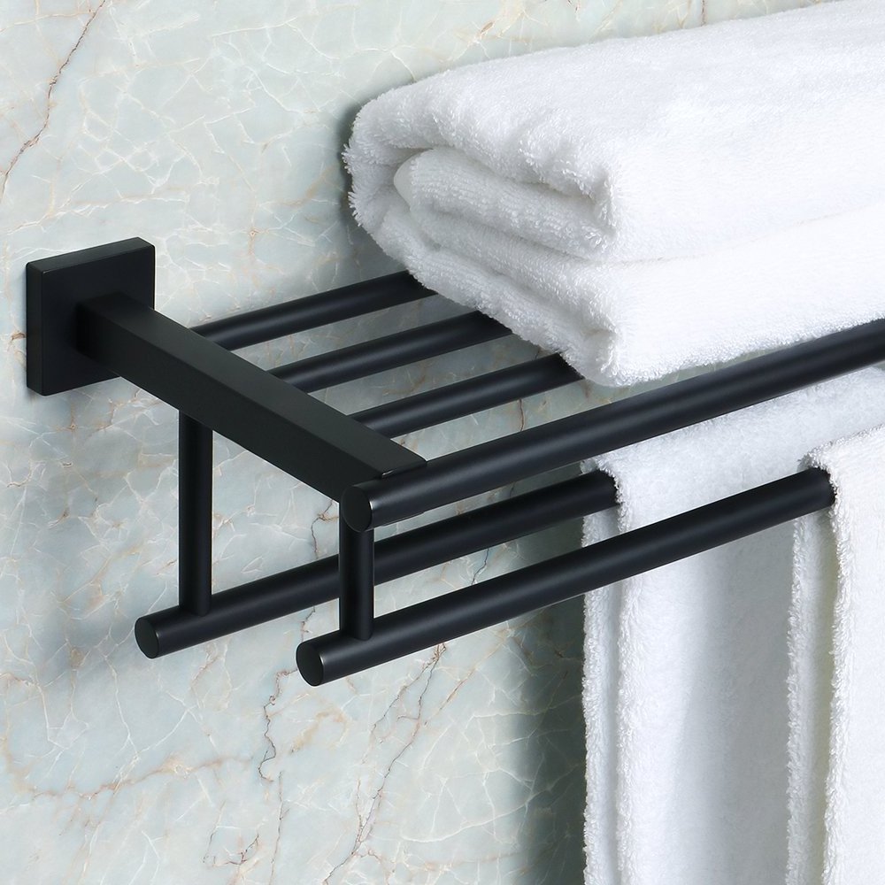 stainless steel Black Double Bathroom Towel Storage 24 Inch Towel Rack