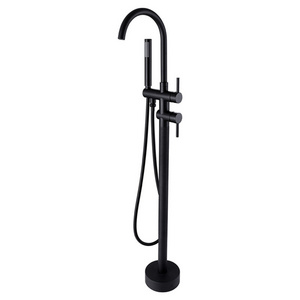 Modern Black Floor Mount Bathtub Faucet Bathroom Shower Faucet Set