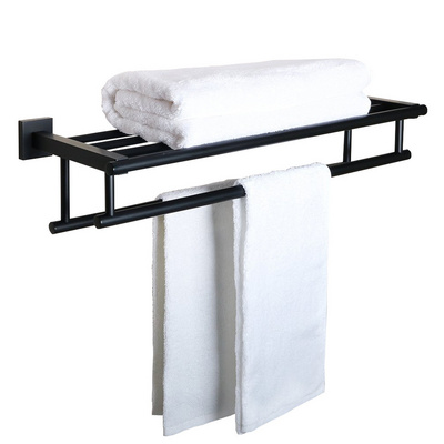 stainless steel Black Double Bathroom Towel Storage 24 Inch Towel Rack